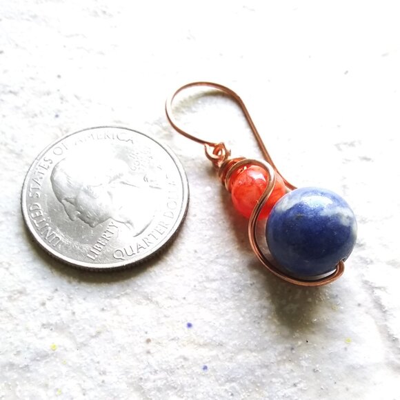 Denim Days Earrings: Sodalite, Fiery Agate & Copper Wire Wrap @ OOAK Fall Combo - Picture 10 of 11